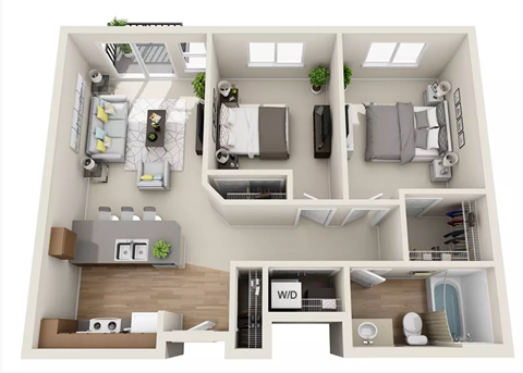 Floor plan for 2 beds, 1 bath, 795 sqft